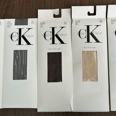 Vintage Lot of 8 Pairs CALVIN KLEIN Knee High Stockings Size 2 Beige Gray Mink