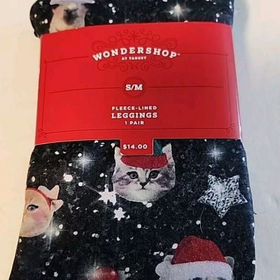 Fleece Lined Christmas Cat Holiday Leggings Womens Size Small / Medium