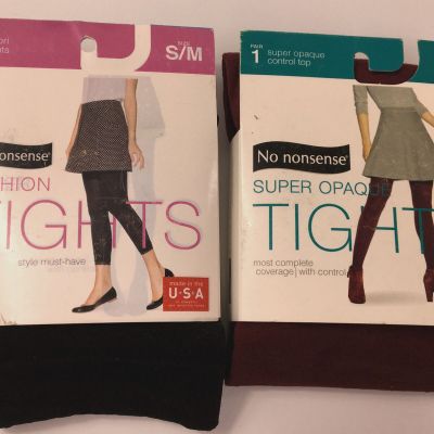 No Nonsense Womens Fashion  & Super Opaque Tights -Black/Maroon S/M