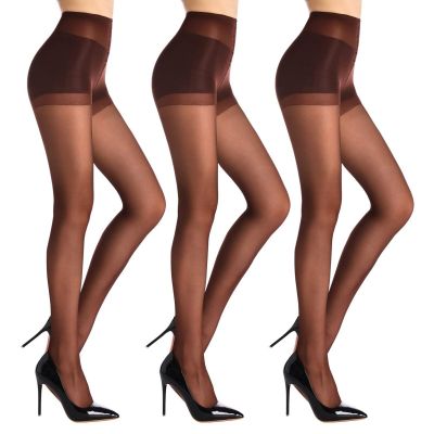 3 Pack Women's Sheer Tights with Control Top and Reinforced Toes Pantyhose XL