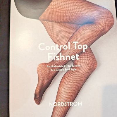 Women's Size B Nordstrom Fishnet Control Top Black Pantyhose