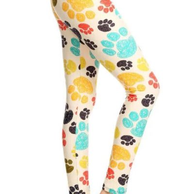 Paw Print Yoga High Waist Leggings Rainbow Paws Ivory Base Buttery Soft