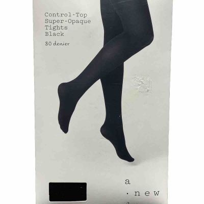 A New Day Black Control Top Super Opaque Tights 80 Denier Womens Size M/L New