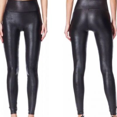 Spanx Faux Women Size S Leather Black Shiny Leggings Stretch and Pull On