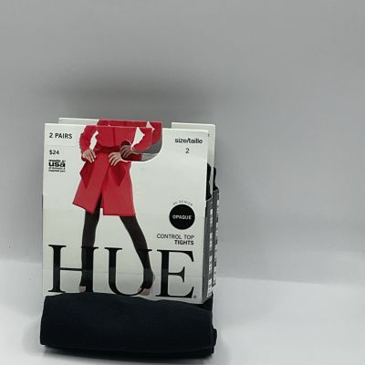 NWT! HUE SZ 2 Black Opaque Tights U4690 2 Pair