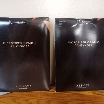 NEW Talbots Microfiber Opaque Control Top Pantyhose BROWN Size C. 2 PAIRS