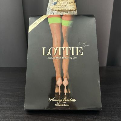 Honey Birdette Lottie Green Stockings Luxury Thigh High Stay Ups Size Small