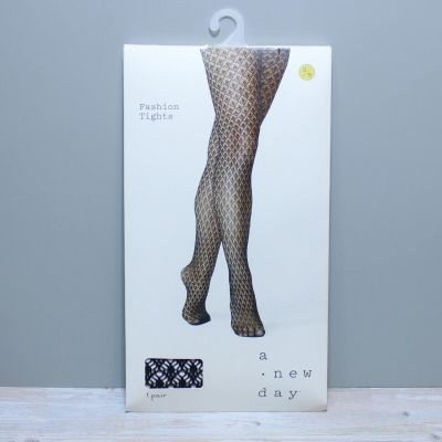 Women's Diamond Openwork Lace Fashion Tights - A New Day Black S/M