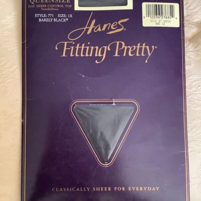 HANES Fitting Pretty Queen Control Top PANTYHOSE Sandalfoot Barely Black 1X NEW