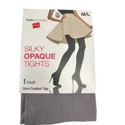 Hanes Silky Opaque Tights Non-Top Control Size M/L Mineral Stone Grey