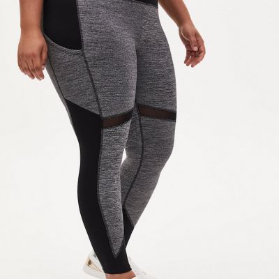 TORRID WOMEN'S BLACK GRAY SPACE-DYE POCKETS ACTIVE LEGGINGS PLUS Sz 0