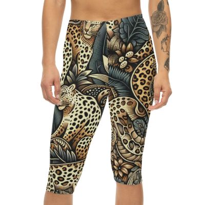 Leggings Capri, Leopard Paisley, Women Yoga Pants, Pilates, Gym-wear,  Plus size