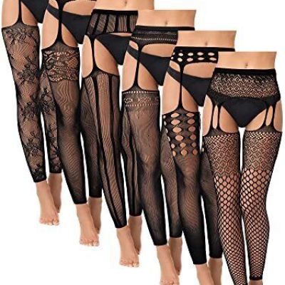 6 Pairs Women Fishnet Footless Tights High Waist Suspender Pantyhose Garter B...