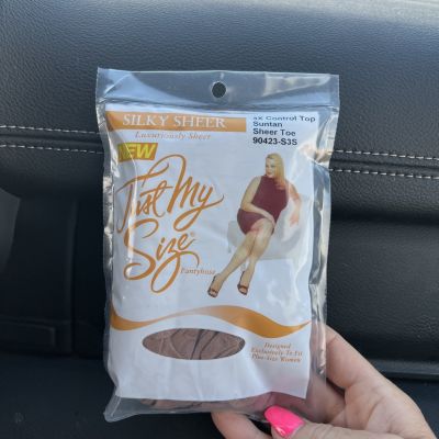 Just My Size Pantyhose 3X Suntan Silky Sheer Control Top Sheer  Reinforced Toe