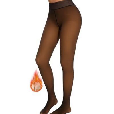 Fleece Lined Tights Sheer Women Fake Small Fake Translucent- Dark Brown