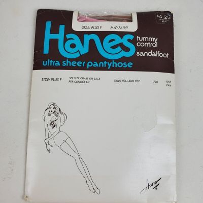 Vintage Hanes PLUS F Mayfair Tummy Control Sandlefoot Panty Hose 710