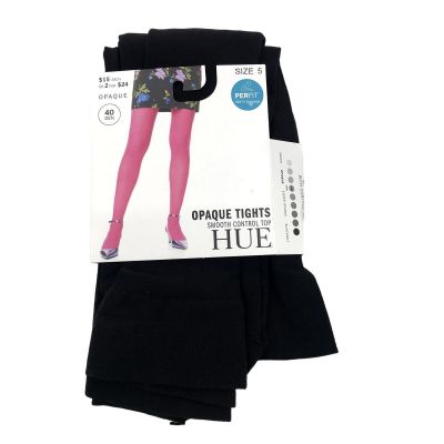 HUE Women's Opaque Tights Smooth Control Top Sz-5 Wider Band 40DEN Black U4690