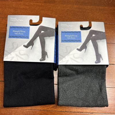 2 - Simply Vera Wang Fashion Opaque Control Top Tights Size 1 Grey &  Black