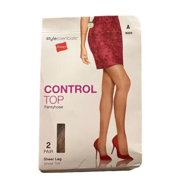 Hanes Stylessentials Control Top Pantyhose 2 Pack Nude Size A Sheer Leg & Toe