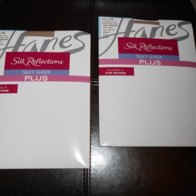 2 Pair Hanes Silk Reflections Silky Sheer Plus Pantyhose Size One Plus Natural