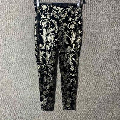 Torrid Womens Premium Legging Size 0X Black Gold Floral Velvet Jacquard Stretch