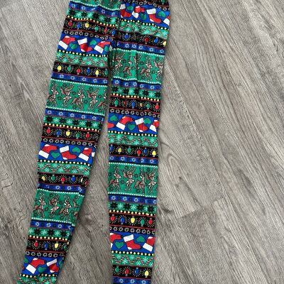 Christmas Leggings Reindeer Green And Red Xs