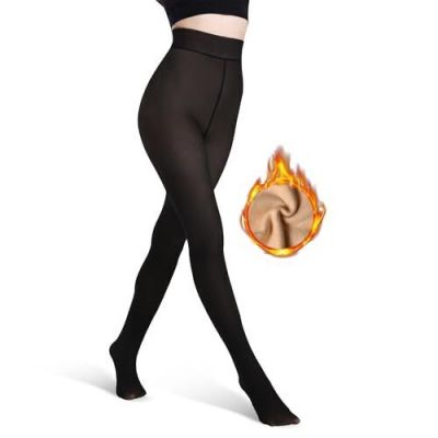 Fleece Lined Tights Women, Fake Translucent Thermal Tights High X-Large Black