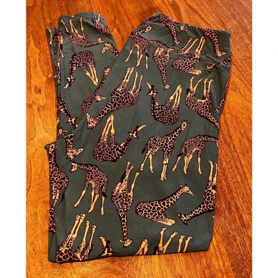 LulaRoe Giraffe Leggings TC2 18-26 Green Stretchy Animal Bottoms Plus Size