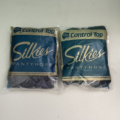 2 Vintage Silkies Control Top X-TALL Navy Blue Cotton Plated Crotch -NEW