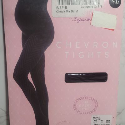 Maternity Ingrid Isabel Thick Hosiery Pantyhose Chevron Black S/M READ DESCR