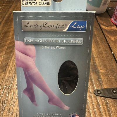 NIB Knee High Support Stockings X-Large Black Closed Toe 20-30 MMHG