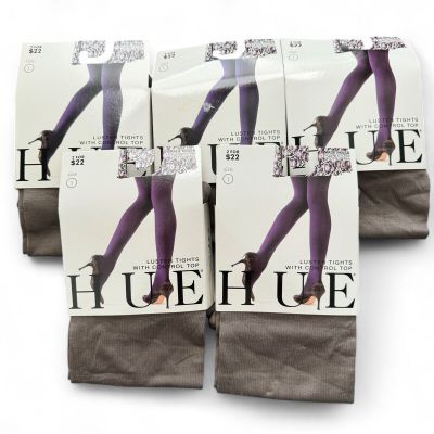 HUE Stoneware Gray Luster Tights w/Control Top Womens Size 1 U2167 - 5 Pairs New