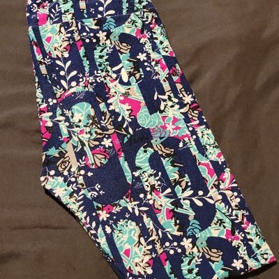 LULAROE OS Leggings Geometric Floral Turquoise Navy Pink Gray