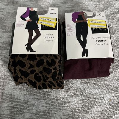 Hue Studio Women's Cover Me Opaque Control Top Tights Lot of 2 Port Royal Cocoa