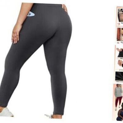 Plus Size Leggings with Pockets for Women - Black Yoga High Large-X-Large Grey