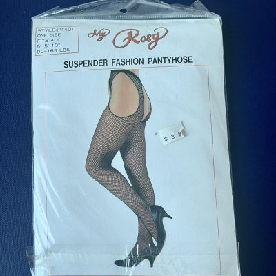 Vtg Hosiery Black Fishnet Suspender Pantyhose Stockings Garter Style  My Rosy