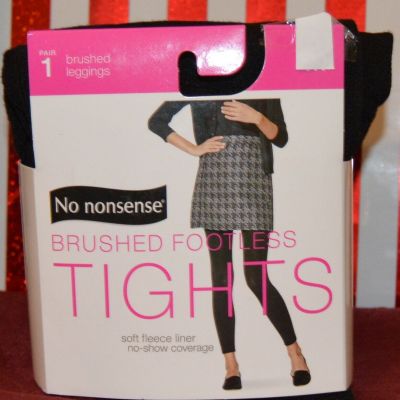 2 Pair No Nonsense Brushed Footless Tights Size Medium Black (E)