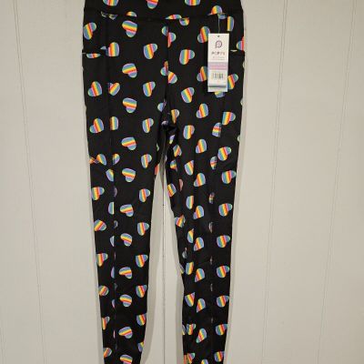 Pop Fit Leggings Women's Small Black Stretch Pants POP3210-20 Rainbow Hearts NWT