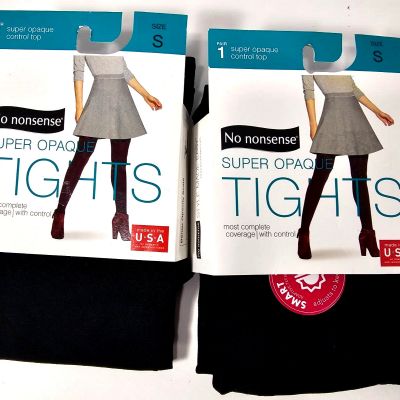 NO NONSENSE *2 PACK* Black Super Opaque Control Top Tights SIZE SMALL - NEW PKGS